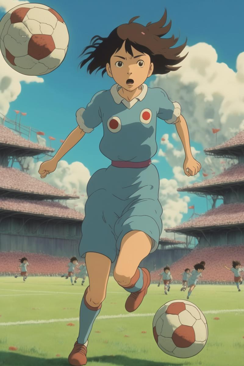 00079-1719809049-_lora_Studio Ghibli Style_1_Studio Ghibli Style - Japanese soccer player Mina Tanaka overcomes crushing pressure. Studio Ghibli.png